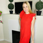 Red mini dress with ruffle sleeves