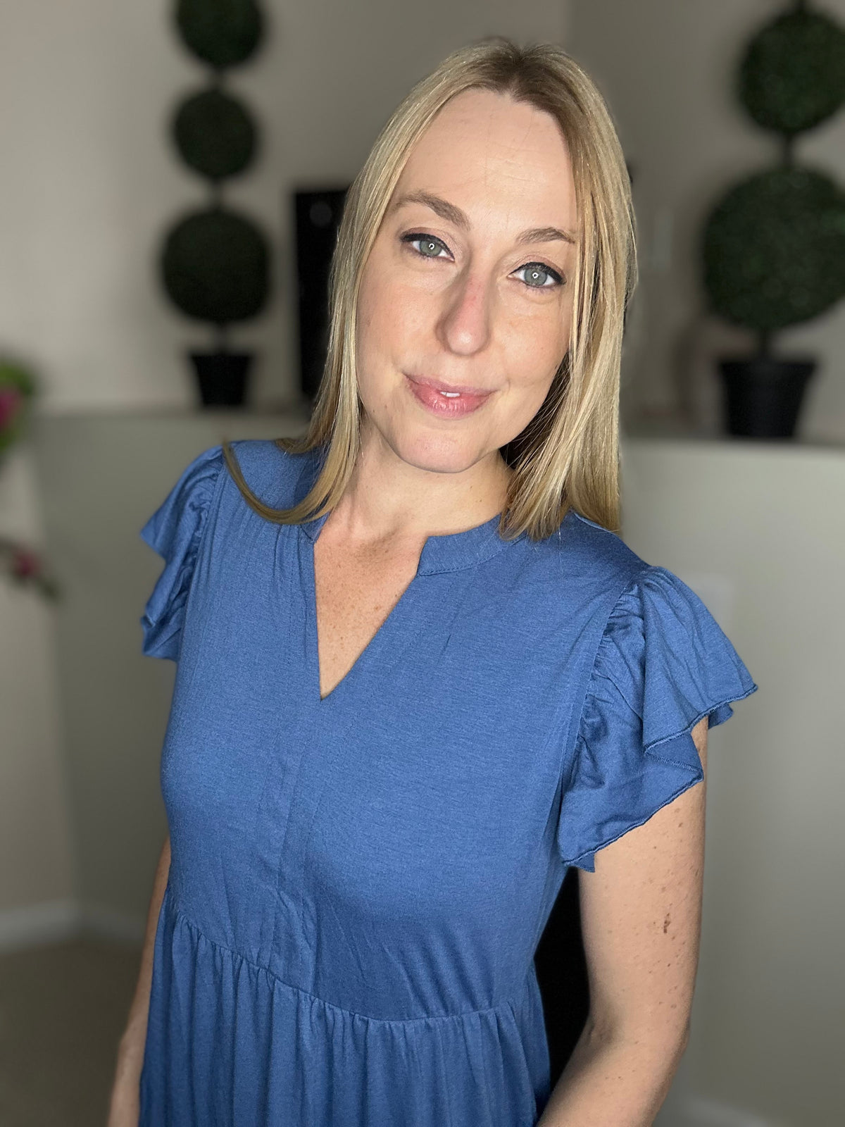 Blue tiered midi dress