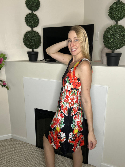 Vacation floral black mini dress