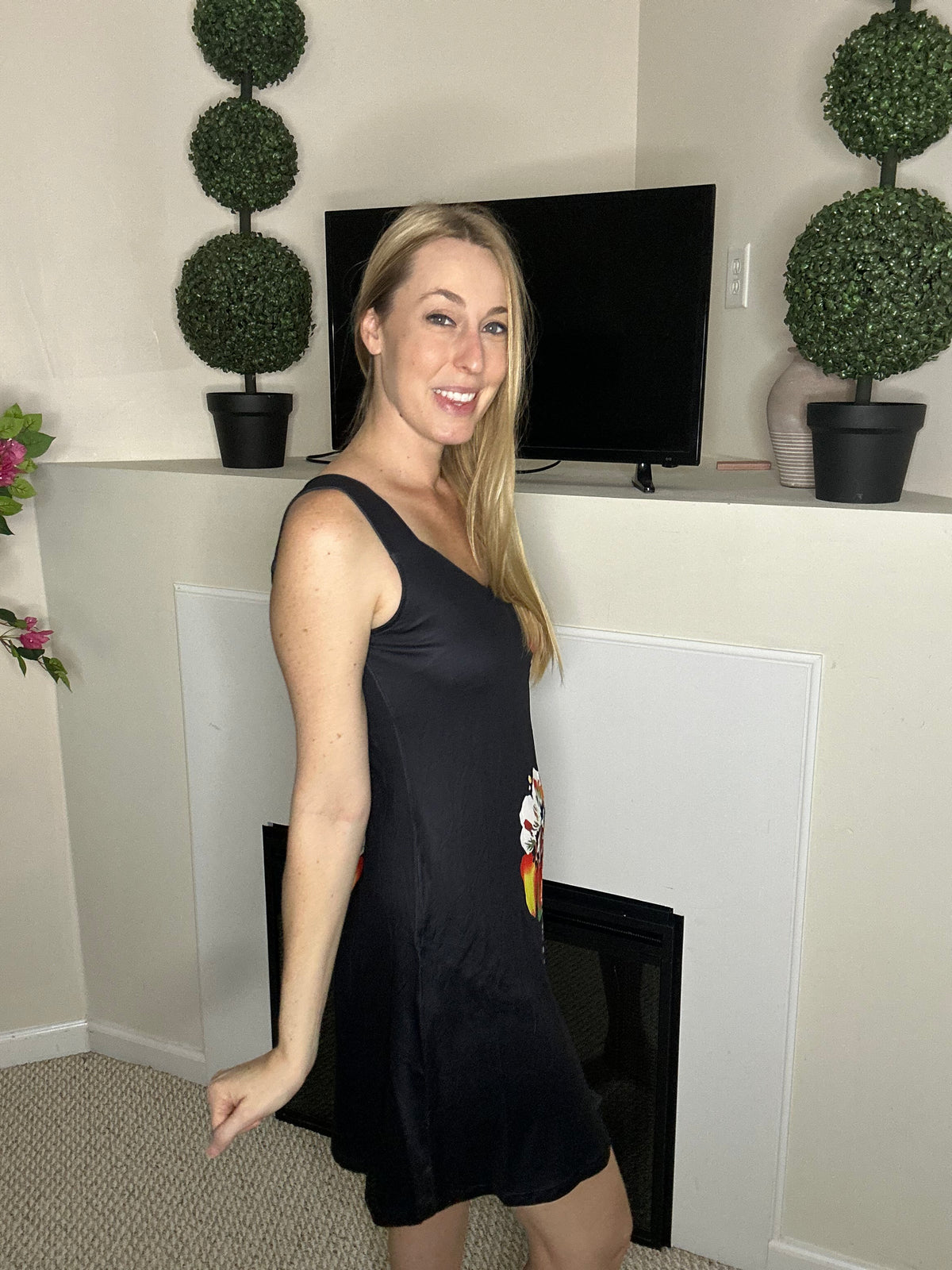 Vacation floral black mini dress