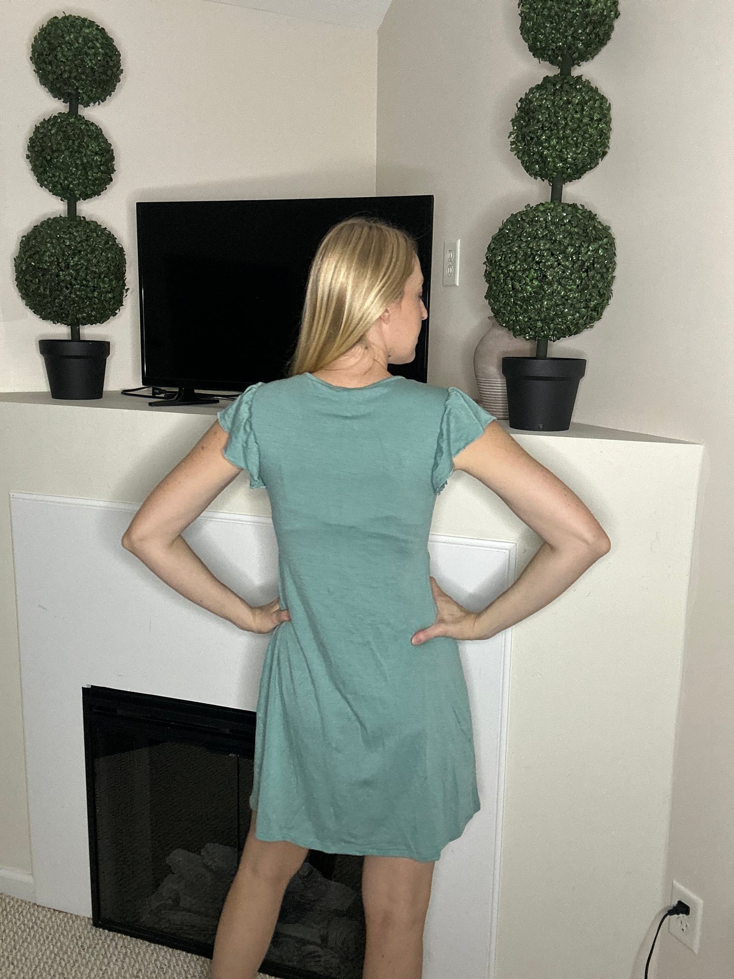 Shirt sleeve dress in sage green