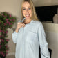 Relaxed waffle knit button down top