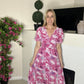 Pink watercolor floral midi dress