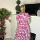 Pink watercolor floral midi dress