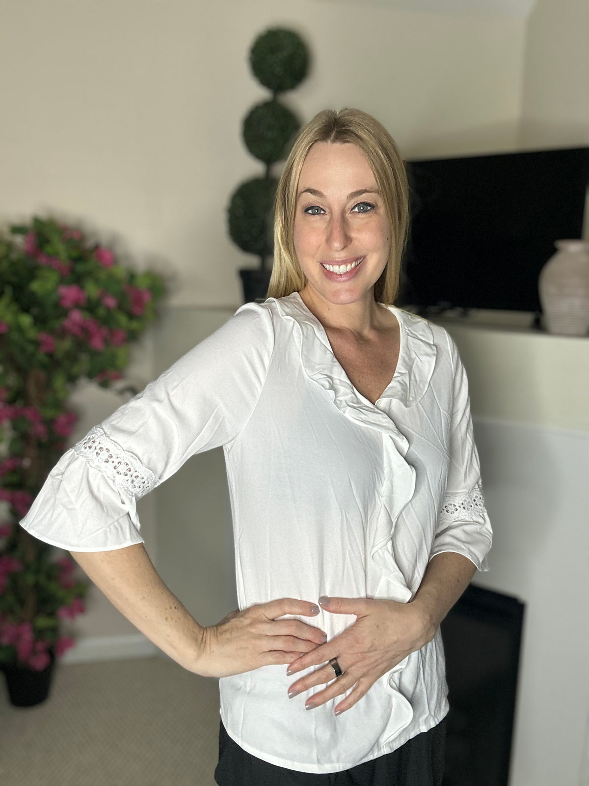 Off white ruffle blouse
