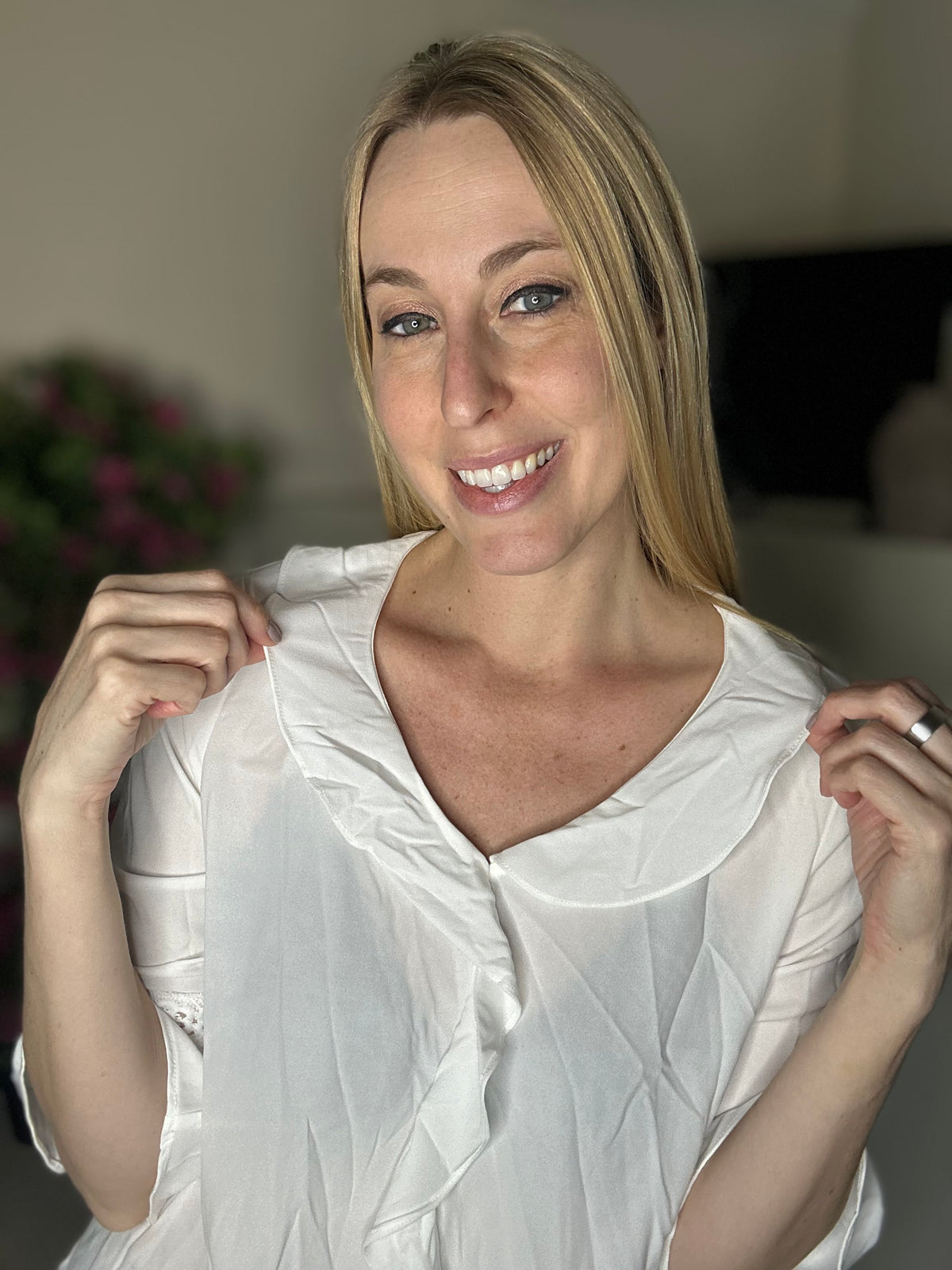 Off white ruffle blouse
