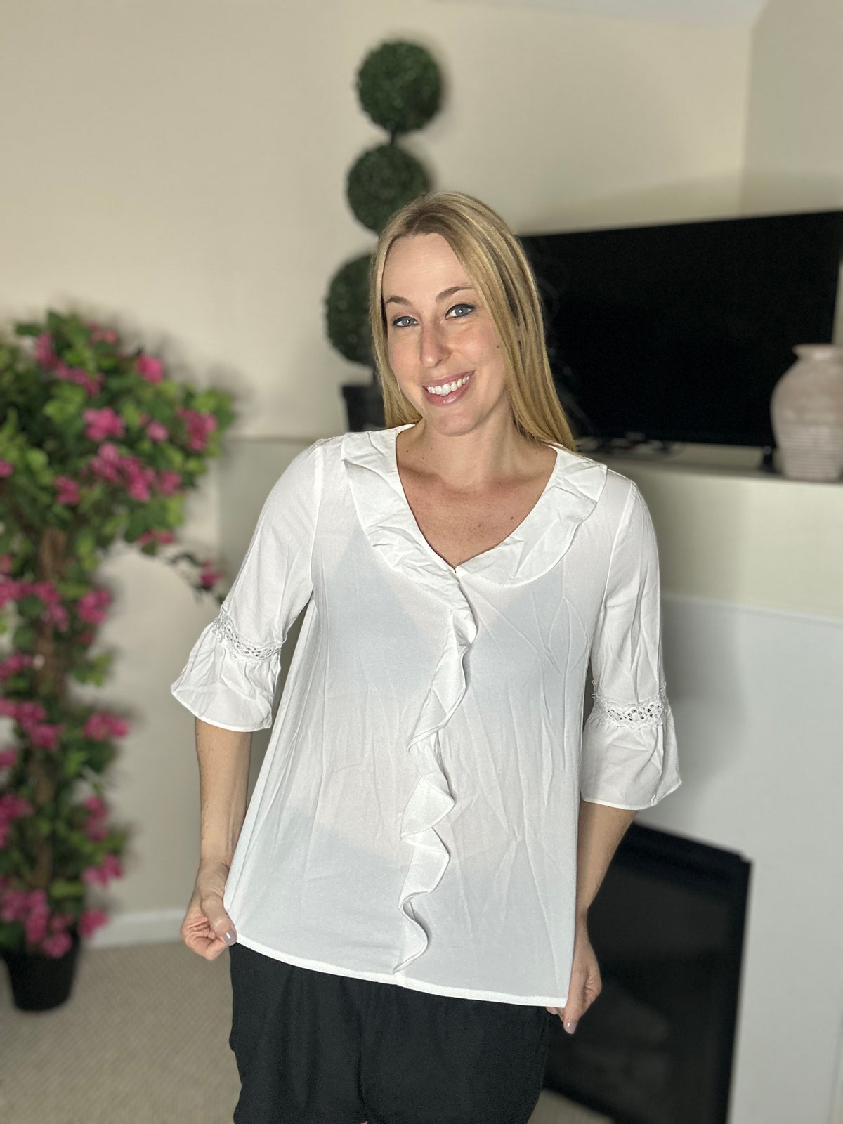 Off white ruffle blouse