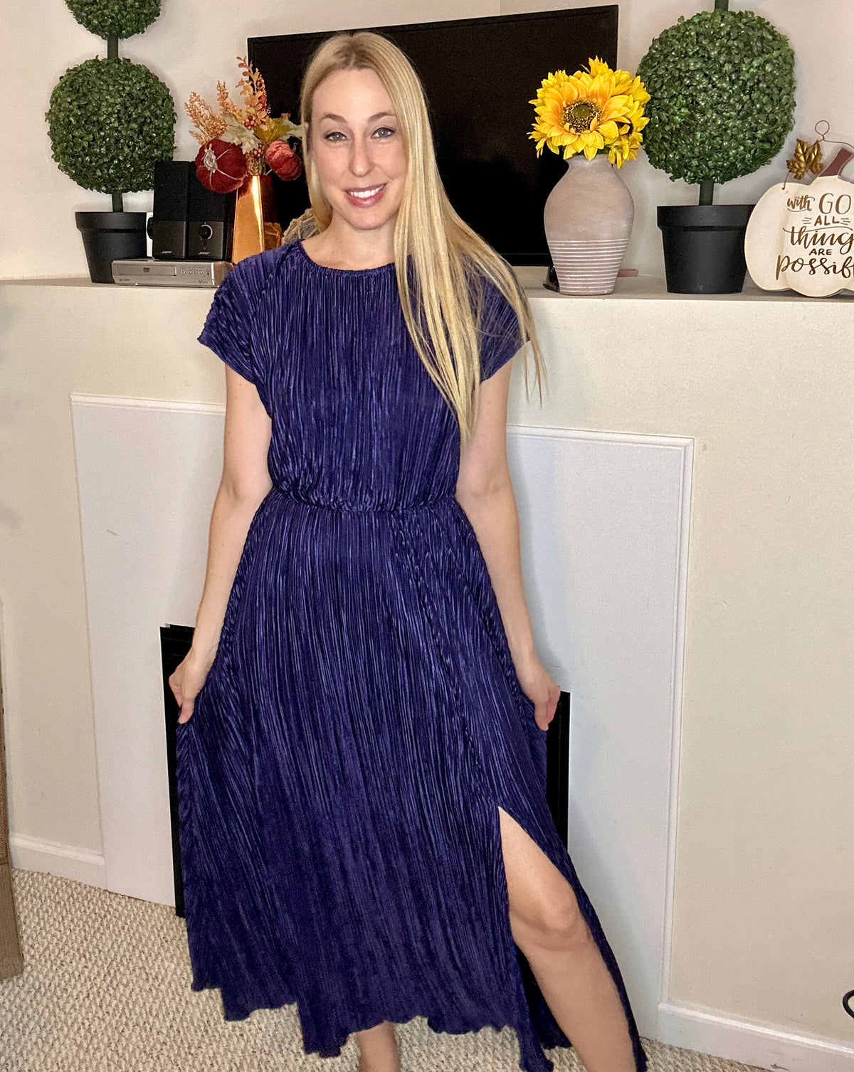 Purple maxi dress with side slit