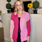 Pink color block cotton button down shirt