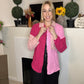Pink color block cotton button down shirt