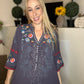 Charcoal peasant embroidered tunic