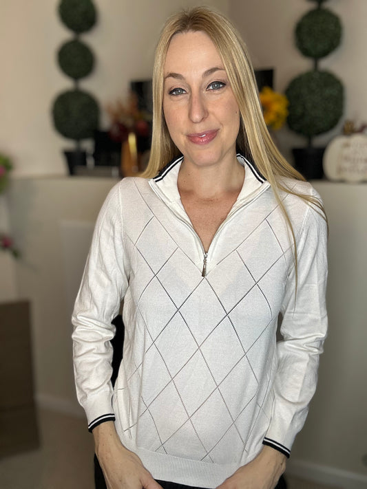 Argyle collared sweater with quarter zip