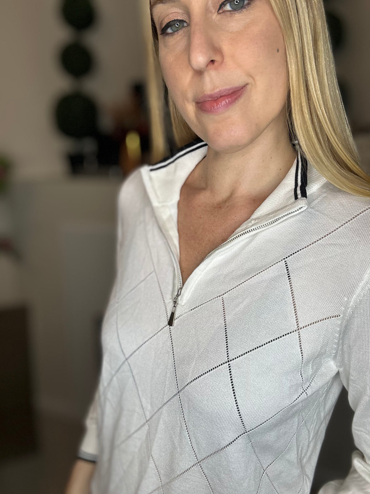 Argyle collared sweater with quarter zip