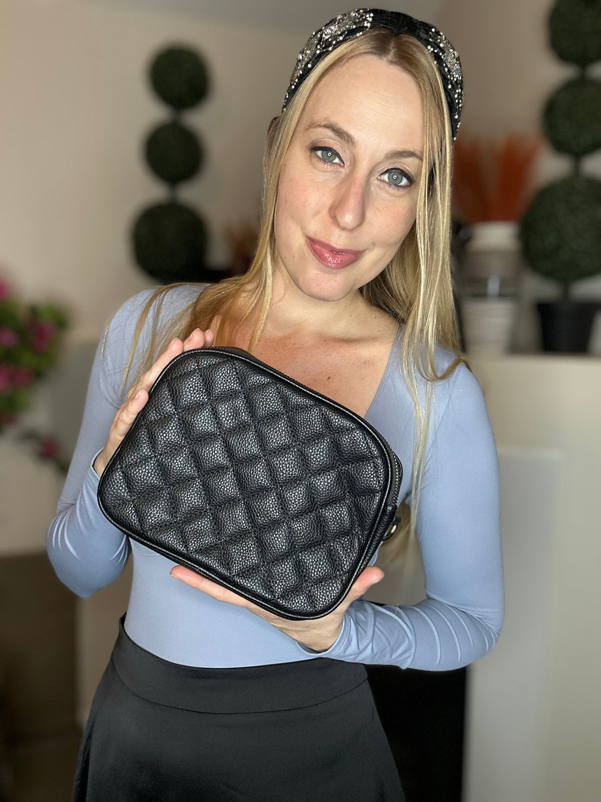 Black quilted crossbody purse