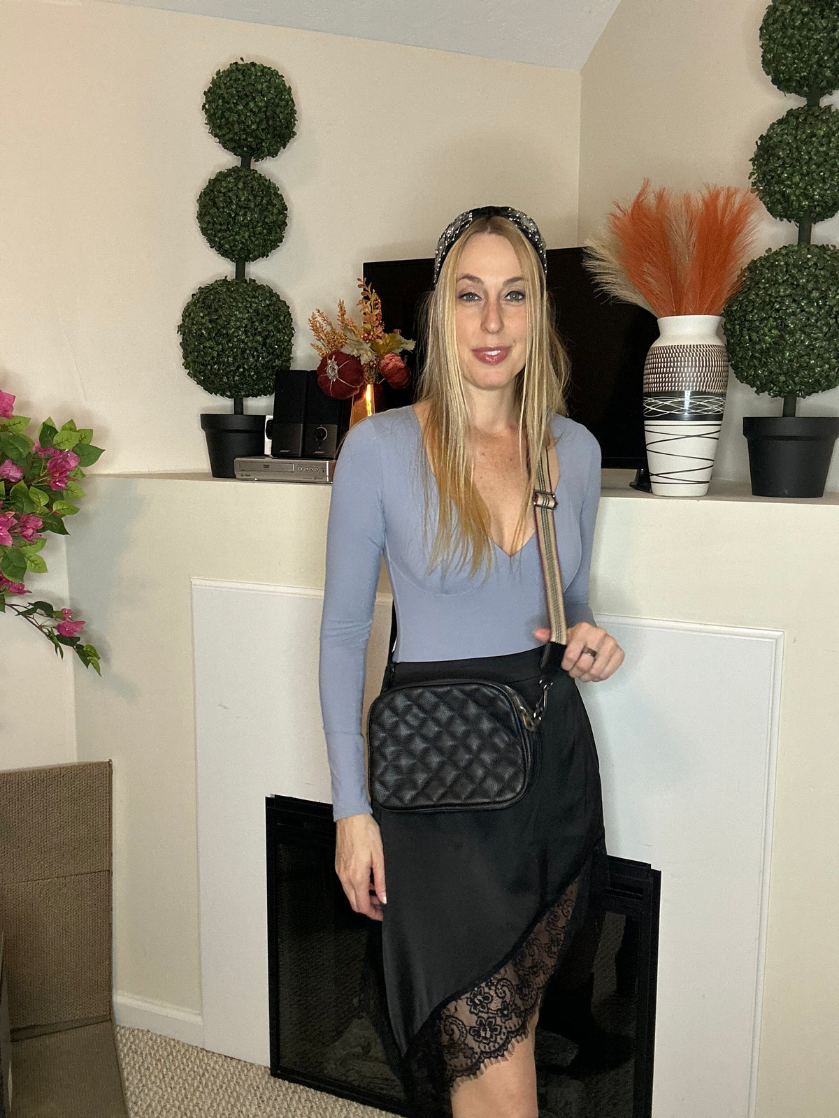 Black quilted crossbody purse