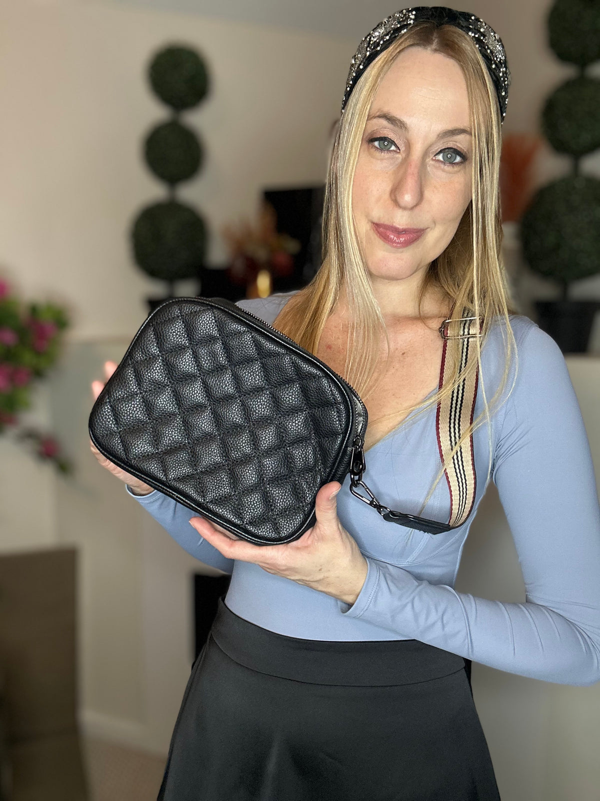 Black quilted crossbody purse