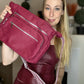 Burgundy large purse with multiple pockets