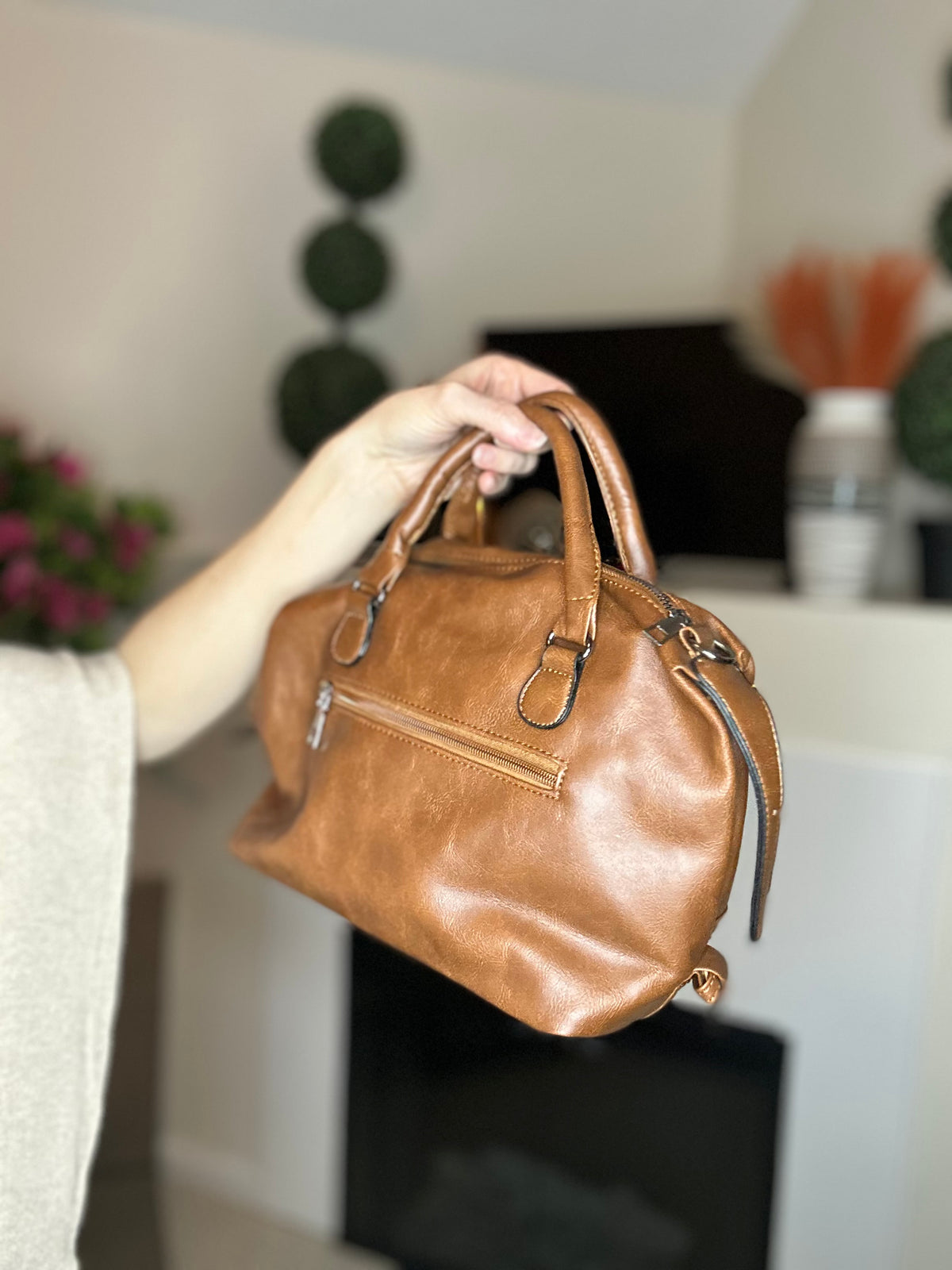 Brown faux leather satchel
