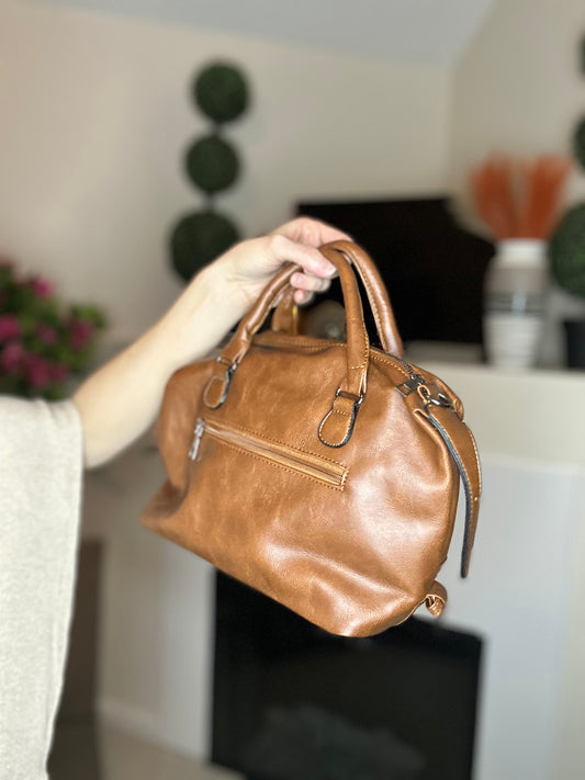 Brown faux leather satchel