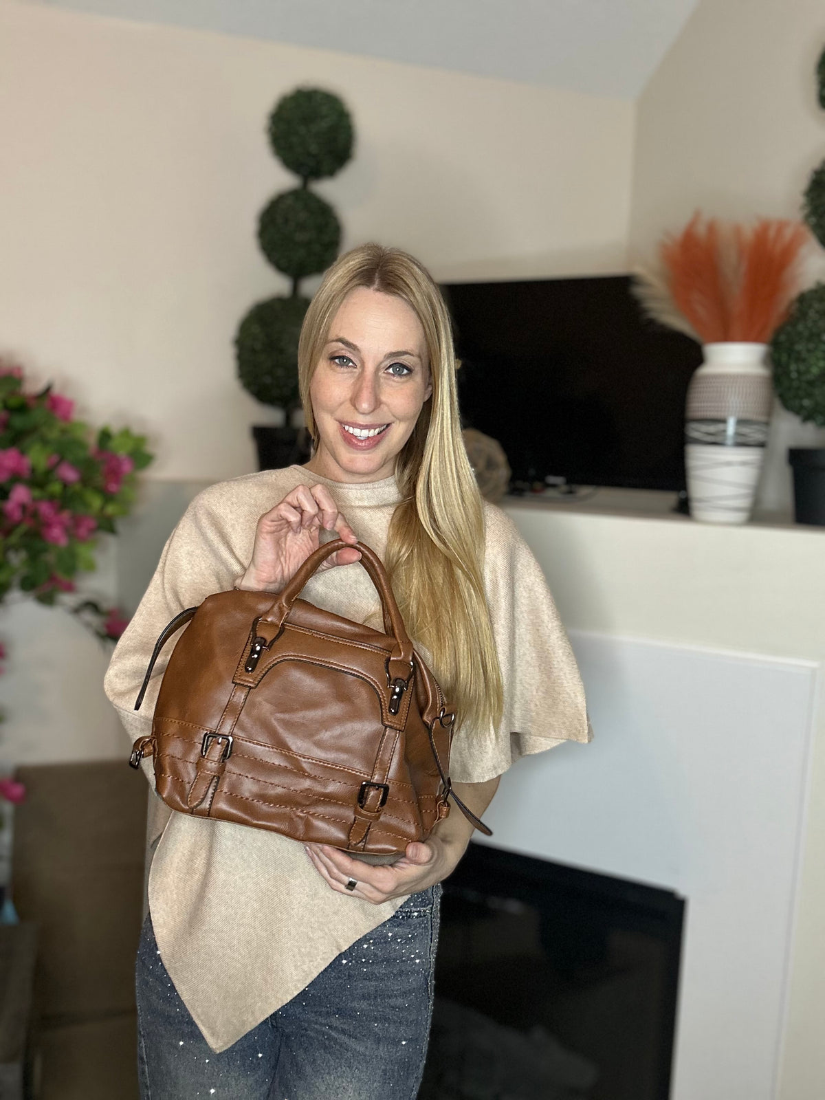 Brown faux leather satchel