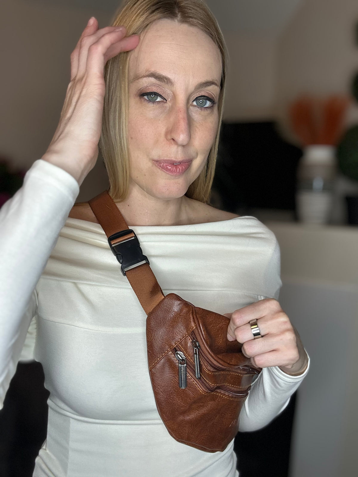 Brown faux leather Fanny pack