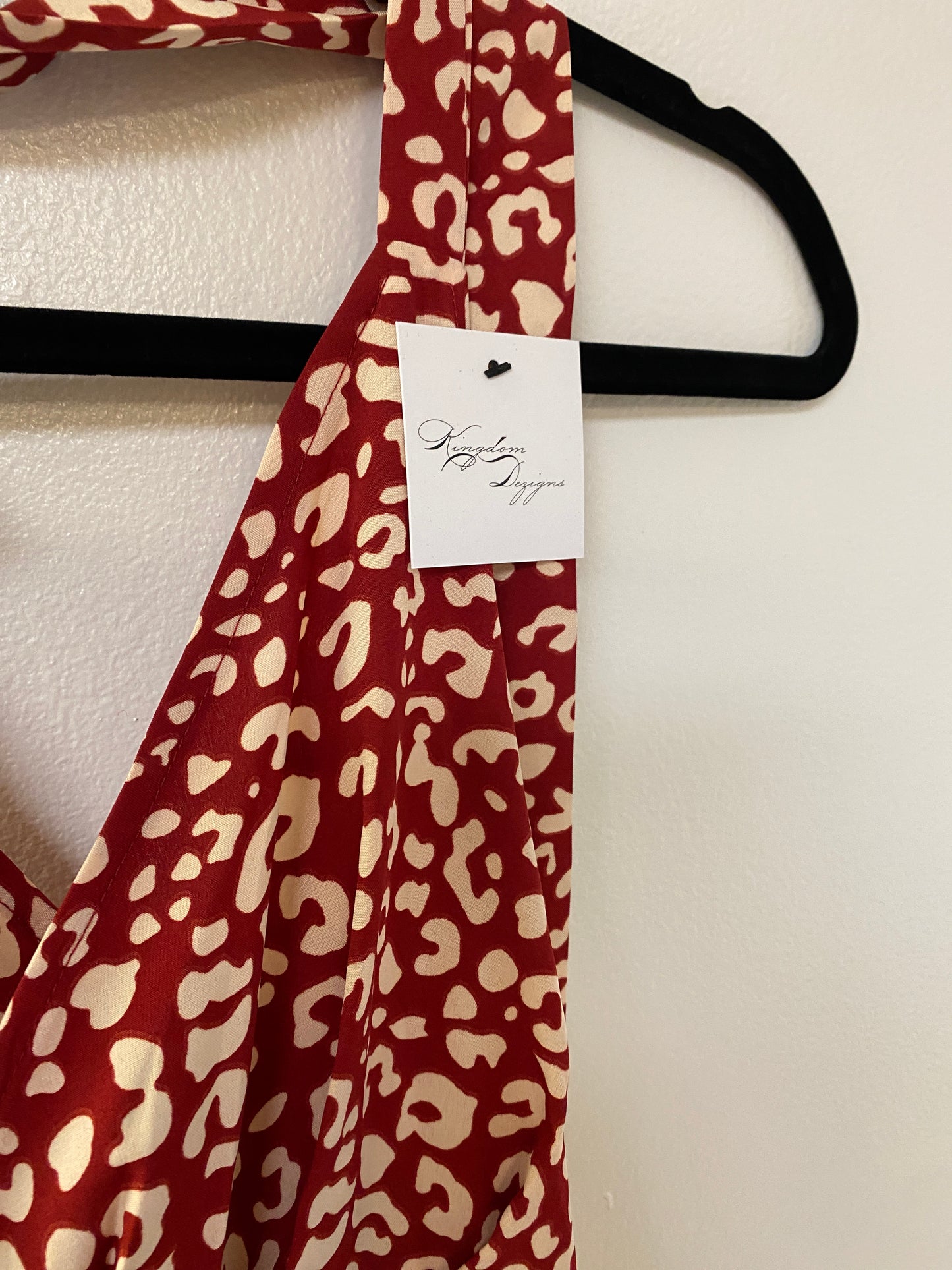 Red and white leopard print halter dress