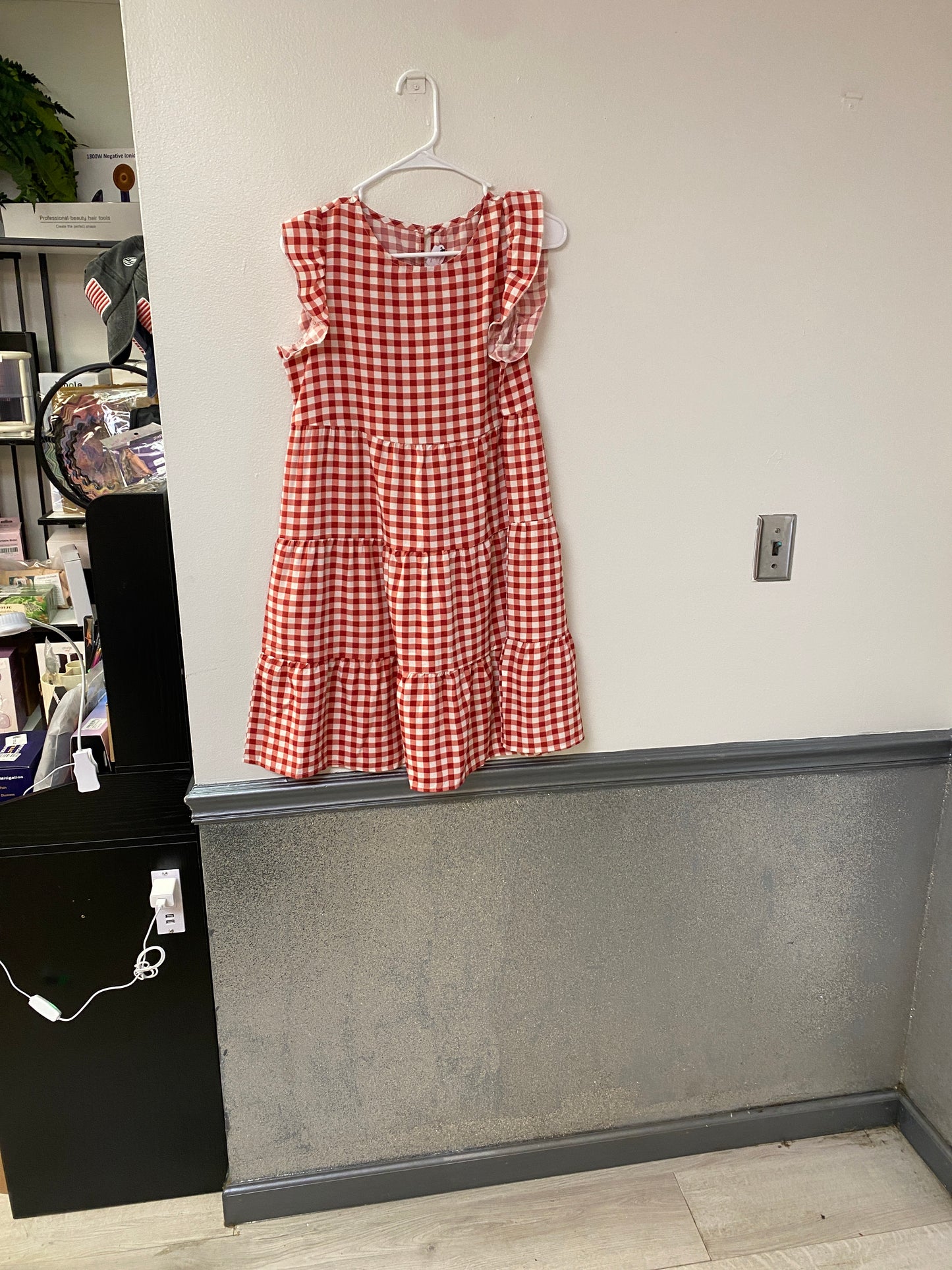 Red gingham midi dress