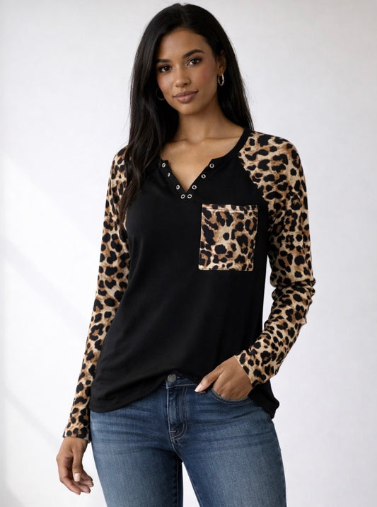 Leopard print sleeve blouse