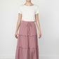 Zenana Tiered pink maxi skirt