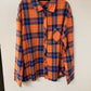 Orange and blue plaid button up shirt