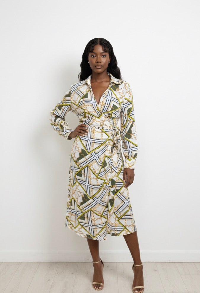 Geometric wrap midi dress
