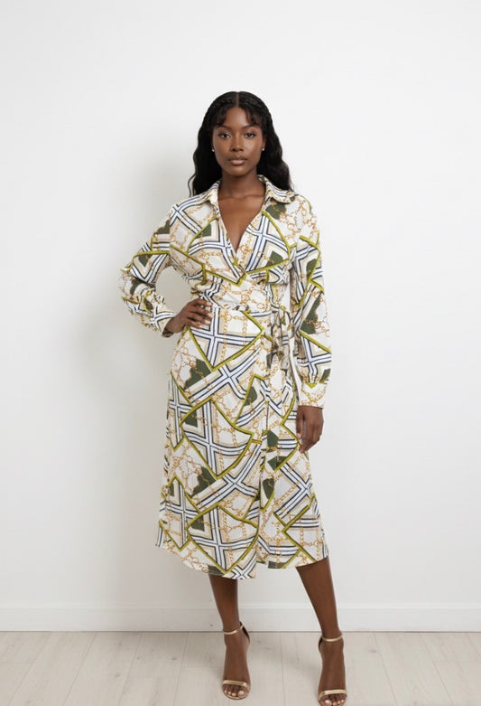 Geometric wrap midi dress