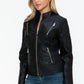 Snobbish Faux Leather Zip Up Mock Neck Jacket