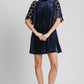 Umgee Dotted Lace Half Sleeve Mock Neck Back Tie Velvet Dress