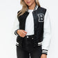 Love Me Now PU Leather Contrast Snap Down Bomber Jacket