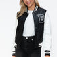 Love Me Now PU Leather Contrast Snap Down Bomber Jacket