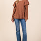 BOMBOM Ruffled Flower Round Neck Blouse