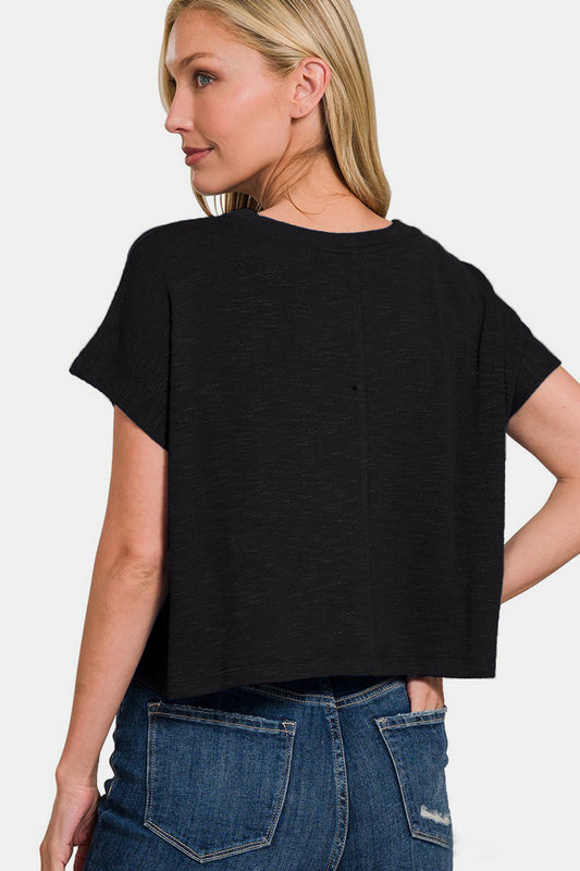 Zenana Round Neck Short Sleeve Crop T-Shirt