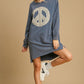 Umgee Peace Lace Applique Frayed Hem French Terry Mini Dress