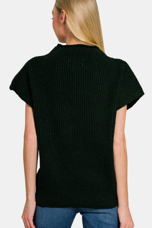 Zenana Short Sleeve Mock Neck Sweater