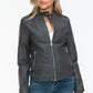 Snobbish PU Leather Biker Jacket with Side Zip Pockets