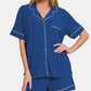 Zenana Button Down Short Sleeve Top and Shorts Lounge Set