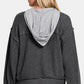 Zenana Brushed Hacci Button Down Drawstring Hooded Shacket