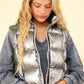 VERY J Shiny Metallic Zip Up Puffer Vest