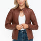 Snobbish PU Leather Biker Jacket with Side Zip Pockets