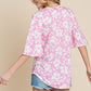 BOMBOM Floral Decorative Button V-Neck Top