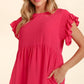 Haptics Full Size Smocking Ruffle Short Sleeve Dress with Pockets