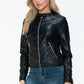 Snobbish PU Leather Zip Up Jacket with Pockets