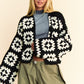 Davi & Dani Full Size Two Tone Flower Square Crochet Open Front Cardigan