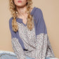 POL Waffle Knit Floral Notched Long Sleeve Top